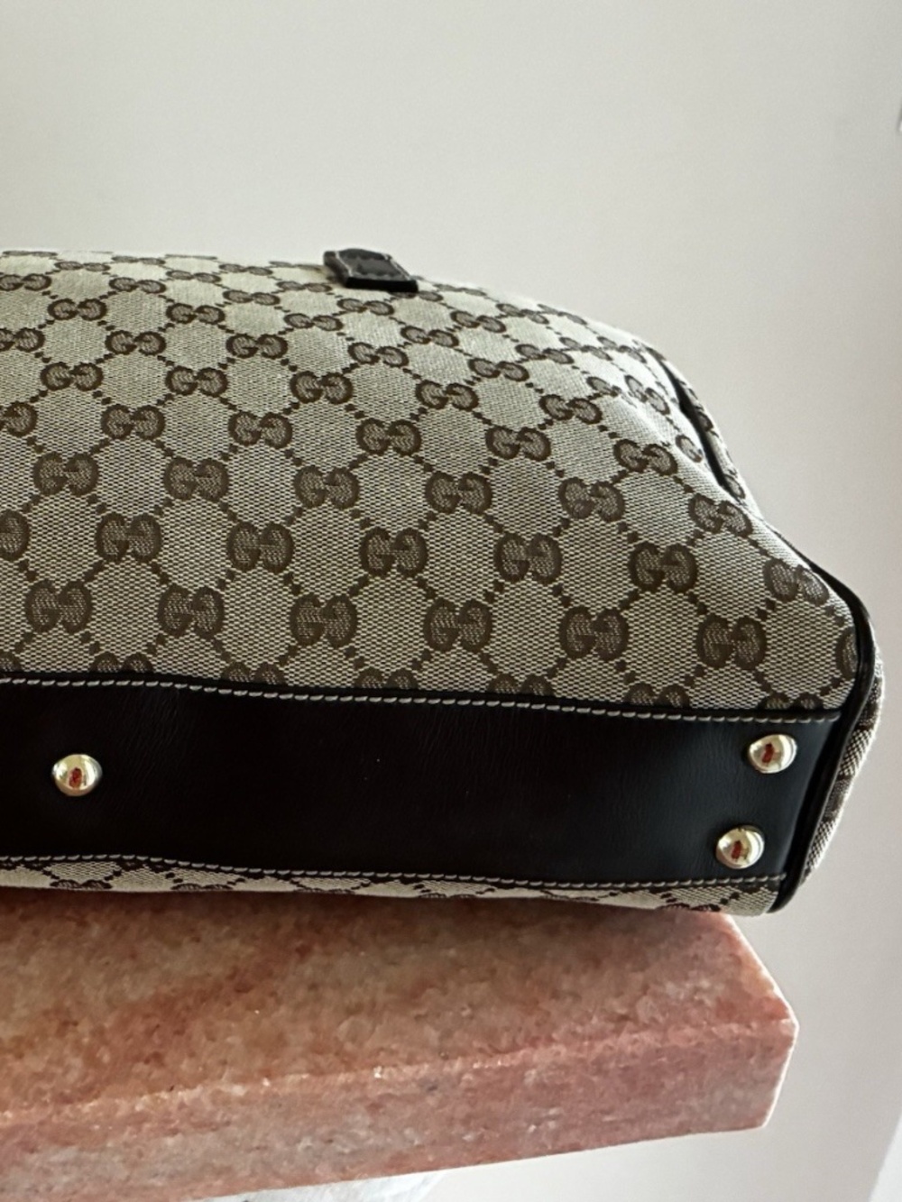 Gucci Britt Boston Bag GG Monogram Canvas Brown Leather & Dust Bag -Like New - Picture 4 of 16